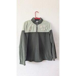 D & Co Fleece‎ Pullover Embroidered Snowflake Quarter Zip Green L